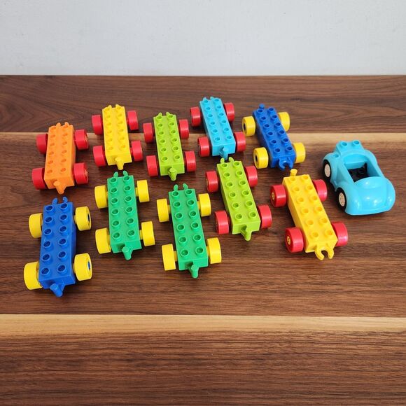 Lego Duplo Train Cars Lot of 11 Multi Colored Small Blue Car Toddler Blocks - Picture 1 of 4